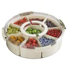 6/9 Compartment Rotating Divided Plate With Lid And Handle, 12-Inch Large Turntable Fruit & Vegetable Tray, Portable Round Snack Box For Candy, Fridge Storage - View 14