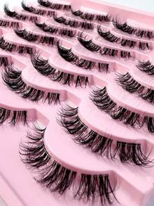 14 Pairs New 3D Transparent False Eyelashes, Natural Delicate Faux Mink Lashes, Fluffy Curly Cat Eye Lashes, Strip Eyelashes - Black - View 7