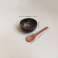 一套（椰子碗+勺子）椰子壳碗，复古圆形碗，椰子壳勺子，适合制作冰沙甜点碗，可用于学校餐饮，椰子壳勺子，返校季必备 - 椰殼小碗 - 查看 2
