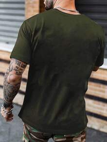 Men's Casual Electrocardiogram Printed Short Sleeve T-Shirt, Summer - Army Green - View 2