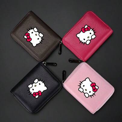 SANRIO 1个三丽鸥防消磁皮革卡包（单包装），男女通用，拉链封口，多卡位 - Hello Kitty 身份证卡包套装，防盗刷银行卡包，驾驶证卡包
