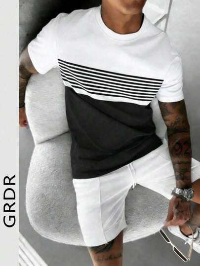  GRDR Men's Casual Colorblock Round Neck Short Sleeve T-Shirt, Comfortable & Fashionable