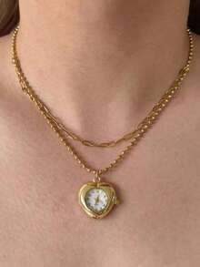 1pc Vintage Style Gold Watch Necklace, Handmade Clock Jewelry, Punk Necklace With Heart Pendant, Suitable For Women's Daily, Vacation, Party Wear, Gift For Loved Ones C0PU GVHQ - Style 1 - 查看 5