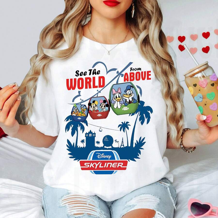 Buy Mickey And Friends Disney Skyliner Shirt, Walt Disney World T-Shirt, See The World From Above, Disney Matching Trip 2025 Shirts, Kids Adult - 白色 - 查看 1