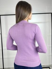 Women's Basic Long-Sleeved V-Neck Knit Sweater For Cold Weather - Lilac Purple - View 2