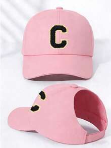 1 pieza Gorra de béisbol con coleta desordenada ajustable de 26 letras para mujer, gorra de béisbol con coleta alta para mujer, sombrero de sol de moda, adecuado para verano, playa y deportes, vacaciones, viajes - Rosa - Ver 11
