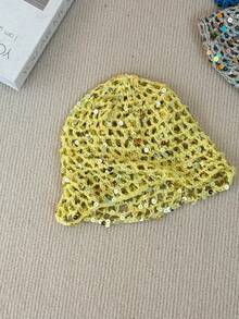 1 chiếc mũ len dệt kim đính sequin nhẹ, thủ công, dành cho nữ, mùa xuân/hè, kiểu dáng thời trang khoét lỗ, phù hợp cho mặc hàng ngày, phong cách đường phố và du lịch boho. - Nhiều màu - Xem 14