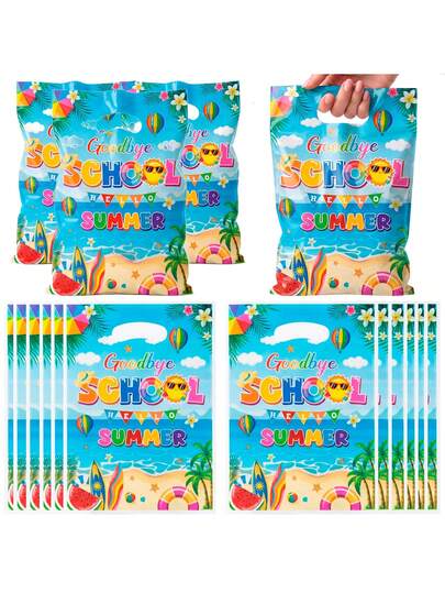 30pcs/10pcs Hawaiian Gift Bags, Graduation Celebration Favors, Summer Swimming Pool Beach Plastic Gift Bags With Handles, Say Goodbye To School, Hello To Swimming Pool, Gift Bags, Last Day Of School Supplies Gift Bags, Swimming Pool Decor, Suitable For Graduation Season, Pool Party, Bachelor Party, Business Super Gift Packaging Products, Birthday, Baby Shower, Family Event Theme Party Prizes, Plastic Bags, Hawaiian