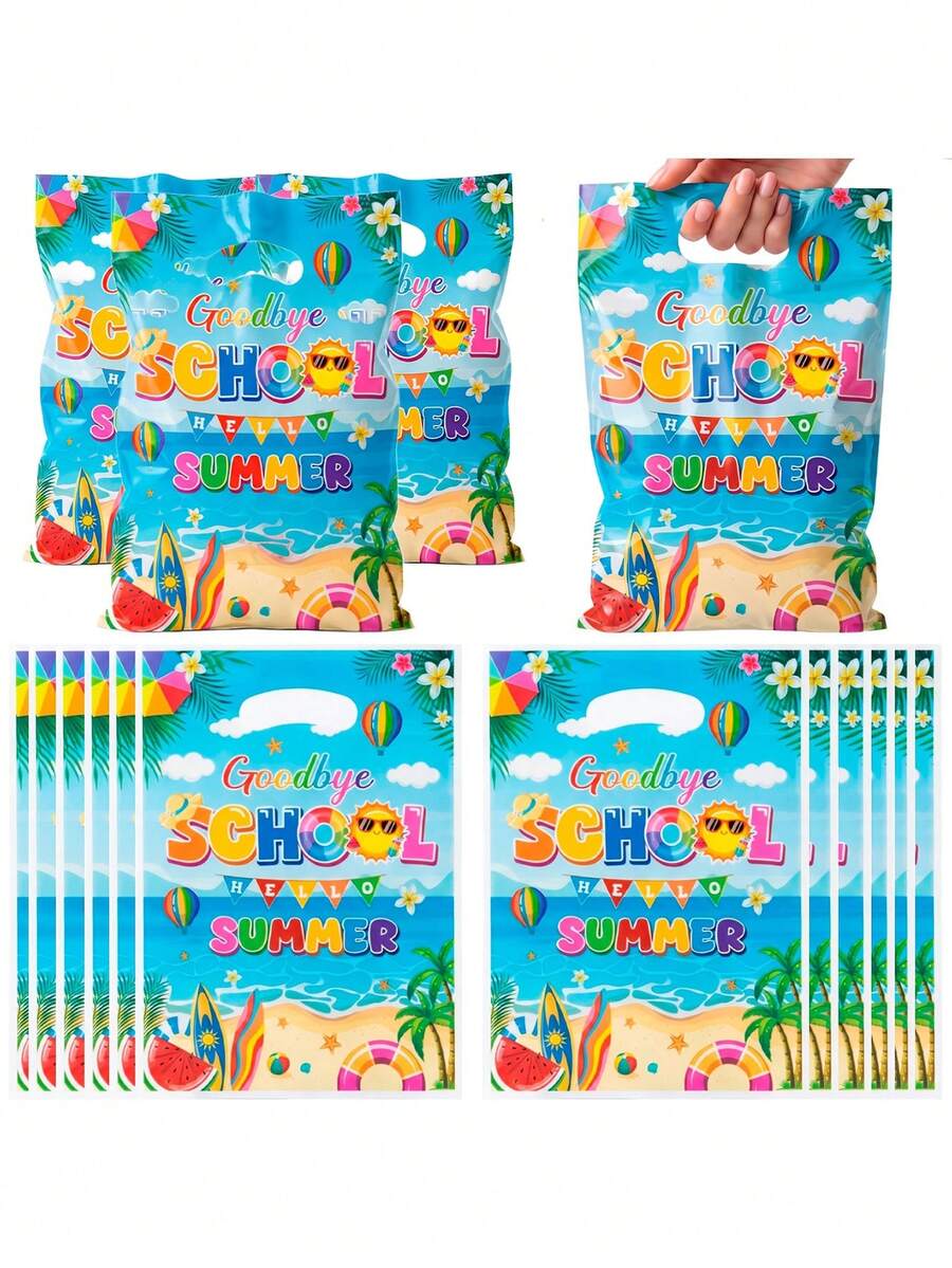 30个/10个夏威夷风情礼品袋,毕业庆典回礼,夏季泳池沙滩塑料礼品袋(带提手),告别校园,迎接泳池,礼品袋,学校最后一天用品礼品袋,泳池装饰,适合毕业季、泳池派对、单身派对、商务礼品包装、生日、迎婴派对、家庭活动主题派对奖品,塑料袋,夏威夷风情 - A - 查看 1