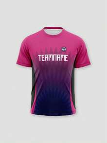 1PC Customized Personalized Football Jerseys - Customizable With Names And Numbers, Logos, Fan Sports Training Clothes, Men's Summer Sportswear - Hot Pink - View 3