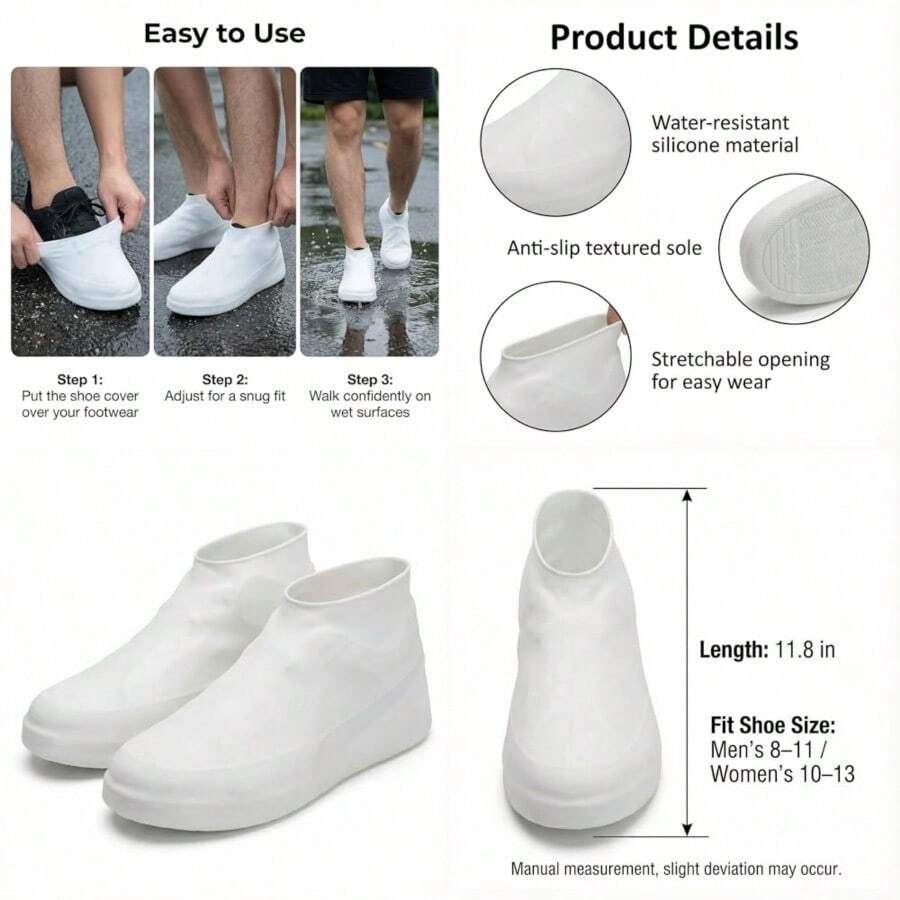 Waterproof Silicone Shoe Covers Reusable Non-Slip Rain Overshoes Rubber Boot Covers For Men And Women L Size Fits Men 8 11/ Women 10 13 White Transparent - 如圖 - 查看 1