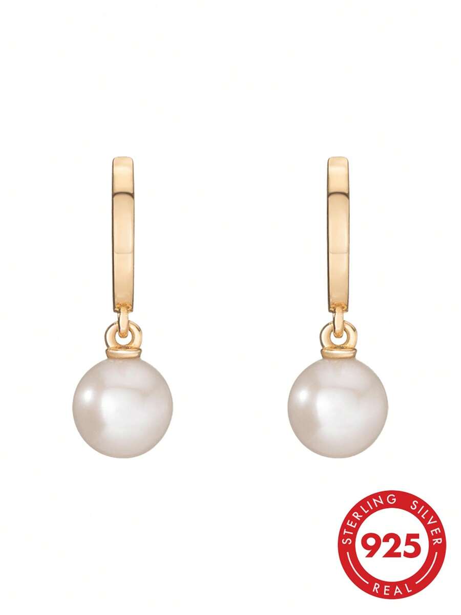 Bông tai ngọc trai vòng tròn mạ vàng 18K cao cấp, tối giản, làm theo yêu cầu, bằng bạc Sterling S925 sang trọng dành cho nữ. - khuyên tai ngọc trai - Xem 1