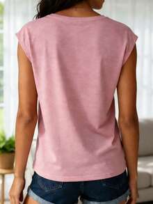 Women's Casual Summer V-Neck Vest | Von D Logo Print | Perfect For Daily Wear, Outdoor Leisure, Loungewear, Back-To-School Season, Mother's Day & More Summer Occasions  | Daily Gift. - 粉色 - 查看 5