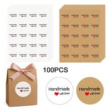 100PCS Self-Adhesive Decorative Round Sticker , With The Word "Handmade With Love",For Weddings, Birthdays, Parties,Holiday And Festive Events - View 1