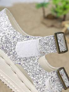 Sandalias de niña con doble hebilla de strass y suela gruesa, zapatos de princesa suaves y antideslizantes para playa de verano - Beis - Ver 7