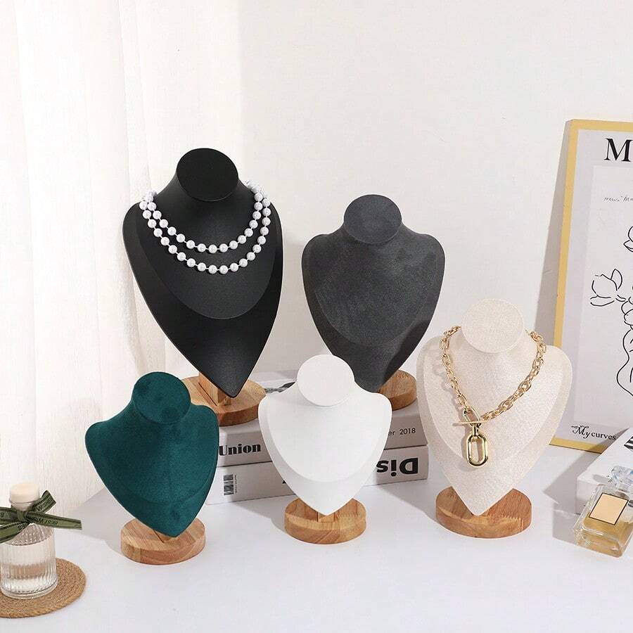 木製模特珠寶展示架,項鍊展示盒,適用於檯面,珠寶道具,配件展示架,項鍊掛鉤,返校必備 - 米色 - 查看 1