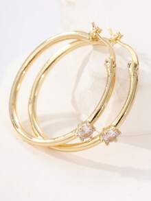 1 Pair Elegant Minimalist Style Gold-Tone Earrings Decorated With Synthetic Zirconia, Exquisite Jewelry Accessory, Suitable For Casual Daily Wear, Perfect Gift For Festivals. Elegance Never Goes Out Of Style. - Gold - View 4