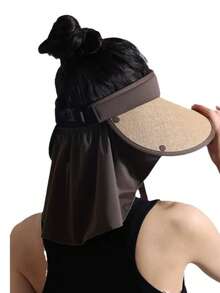 1 pieza Sombrero de sol ajustable para mujer con solapa en el cuello. Cuenta con un ala extra ancha para una protección solar completa y es plegable para una fácil portabilidad. Perfecto para actividades al aire libre, campamentos, picnics, vacaciones en la playa y otras ocasiones, y permite llevar coleta, Verano - Multicolor - Ver 8