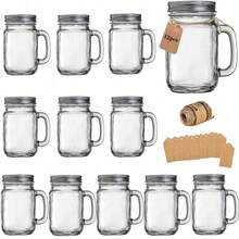 12-Piece Vintage Glass Compartmentalizing Bottle Set, Equipped With Personalized Labels And Hemp Rope, Including 12 Compartmentalized Glass Bottles, 12 Labels, And 100 Centimeters Of Hemp Rope. It Features Ergonomic Leak-Proof Bottle Caps And Handles, And Is A Portable Travel Coffee Cup. Suitable For Holding Coffee, Coffee Beans, Cocoa Powder, Syrup, Wine, Bars, Parties, Candles, Craft Gifts, Decorations, Party Supplies, Grandpa Gifts/Mugs/Barns/Coffee/Coffee Cups/Cups And Mugs. - Multicolor - View 11