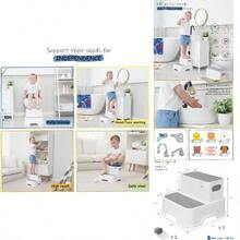 Toddler Step Stool Bathroom Sink, 2-Pack Toilet Potty Step Stools, Heavy Duty Child Stepping Stool With Handle Toddlers Kitchen Counter Bedroom Nursery Room (White) - Grey & White - View 9