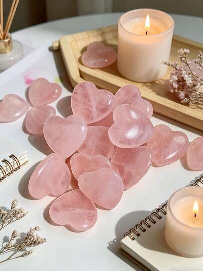 5颗天然玫瑰石英心形水晶，玫瑰石英心形水晶，心形雕刻疗愈焦虑水晶，批发零售，用于能量平衡、冥想，粉色心形礼物，适合母亲节、周年纪念日、送给女性，家居装饰，能量疗法，入门礼物