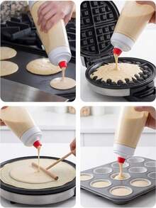 Effortless Baking Bottle With Stainless Steel  For 30s Fast Batter Mixing Sleek Clear Durable Plastic Batter Dispenser For Culinary Enthusiasts And Families Non-Drip Precise Pour Pancake Mixer Bottle Perfect For Crepes Waffles And Breakfast Prep Kitchen Gadgets Baking Bottle - 白色 - 查看 7