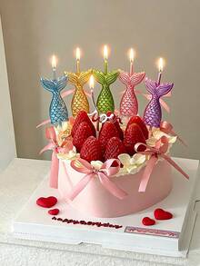 5支鱼尾/星形生日蜡烛，生日派对装饰，可爱蛋糕生日蜡烛，适合周年纪念、儿童生日主题、派对装饰、时尚派对、甜点和节日装饰蜡烛，适合作为送给女朋友、儿子、女儿、家人的生日派对礼物 - 多色 - 查看 3