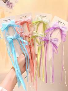 2pcs/Set Pink Bow Hair Clips With Long Tassel, Sweet Girl Hair Accessories - Multicolor - View 4