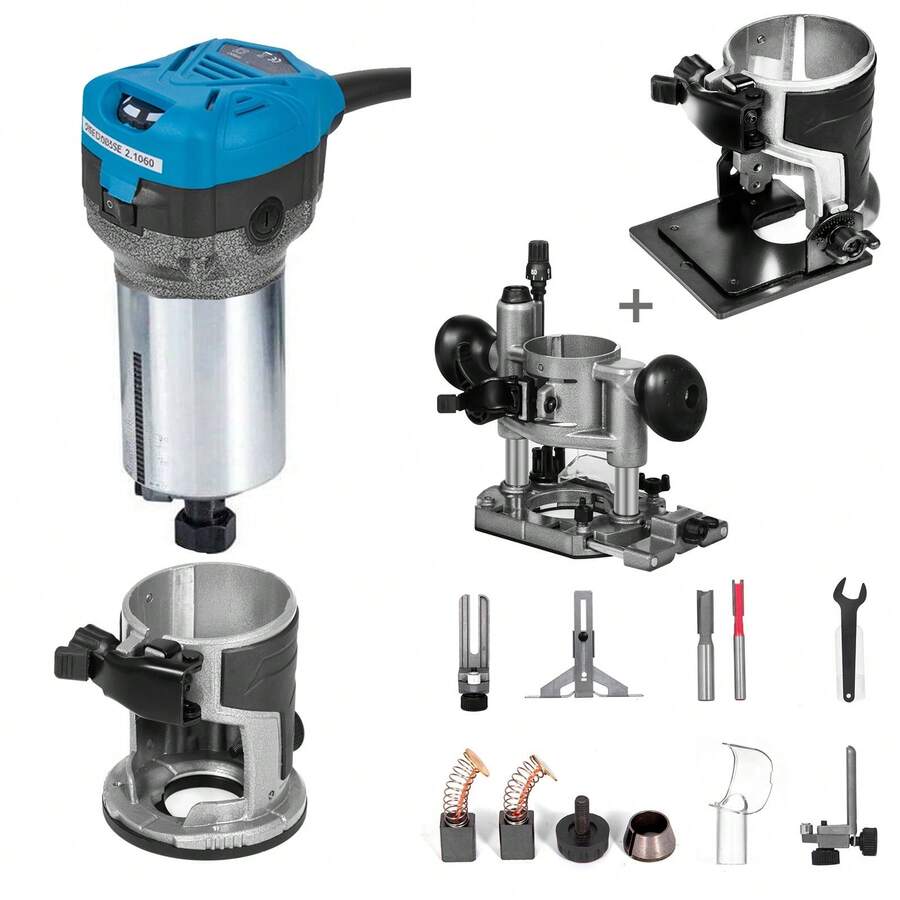 Fresadora compacta de 1,25 HP con base fija, base de inmersión y base inclinable, kit de fresadora para madera de velocidad variable, par máximo de 30 000 RPM para carpintería y fabricación de muebles - base de inmersión y base inclinable - Ver 1