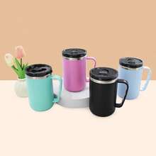 1pc 450ml Double Wall Insulated Coffee Mug With Lid, 304 Stainless Steel Inner PP Plastic Outer Thermal Cup, Leakproof Reusable Travel Tumbler For Hot & Cold Drinks, Home Office Car Use - Multicolor - View 2