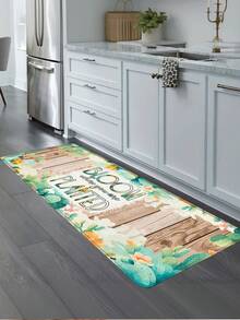 1 pieza Alfombra de cocina con patrón de hoja de eucalipto y grano de madera vintage WELCOME, tapete de cocina con alivio de presión, material absorbente y resistente al aceite, cómodo para estar de pie y caminar, tapete de pie para cocina, tapete de piso de cocina, alfombra a rayas, alfombra pequeña de cocina, tapete de entrada, suministros de cocina, decoración de cocina, juego de cocina, tapete de espuma - Multicolor - Ver 8