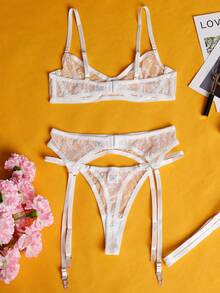 3pcs Sexy Women Mesh Camisole Lingerie Set - White - View 7