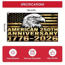 1pc 1776-2026 250th Anniversary Patriotic Handheld Flag, Golden Bald Eagle Patriotic Emblem Print, Premium Polyester, Double Sided, Weather Resistant, Fade Resistant, Washable, For 4th Of July Independence Day Memorial Day Summer Outdoor DecorDecorative Tapestry - 雙面印刷 - 查看 5