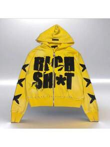 Y2K Street Graffiti Print Loose Casual Zip-Up Hooded Sweatshirt For Men And Women - YN-04 - 查看 2