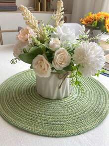12pcs Round Woven Placemats, Bohemian Rustic Style - Washable, Heat-Resistant, Durable, Suitable For Barbecue, Outdoor, Dinner Parties, Indoor & Outdoor, Durable Woven Placemats For Dining Tables, DIY Crafts And Art Decor - Green - View 4