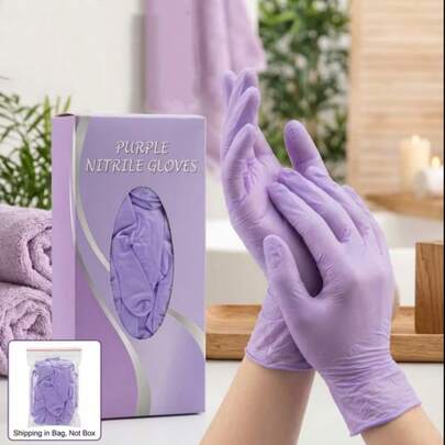 2/60/98 双装，透明紫色手套，不含乳胶，不含粉末，指尖防滑，兼容触屏，轻便防水，一次性手套，适用于食品加工和家庭使用。[无包装盒] 包装随机。由于生产批次不同，手套之间可能存在轻微色差，这是生产过程中的正常现象，产品本身的质量完全一致，请放心使用。