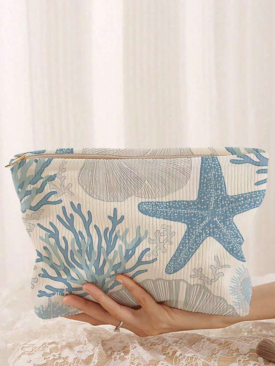 Funny Pattern Corduroy Cosmetic Bag, Lightweight Travel Zipper Makeup Bag, Unisex Multi-Functional Toiletry Organizer Pouch, Thickened Version - 多色 3 - 查看 1