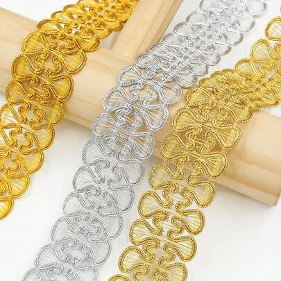 Dây ruy băng nơ kim loại màu bạc rộng 1-3/8 inch, chất liệu polyester, 12 yard/cuộn, thích hợp cho quần áo và đồ thủ công.