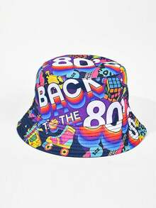 1pc Unisex Retro 80s Style Letter Graphic Print Reversible Bucket Hat, Random Pattern Placement, Suitable For Spring/Summer - A - View 23