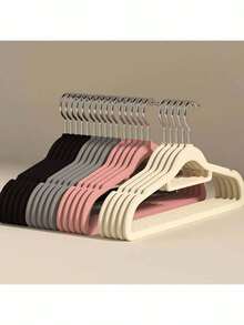 10/20件套豪华丝绒防滑衣架，超薄节省空间 - 重型旋转黑色挂钩，适用于整理西装、上衣、领带、衬衫、裙子和裤子 - 米色 - 查看 2