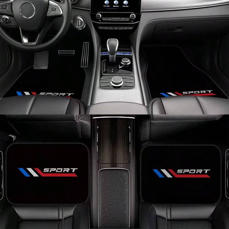 4pcs Sports Style Car Floor Mats, Double Line Design, Fit For All Models, Sedans, SUVs - Multicolor - View 1