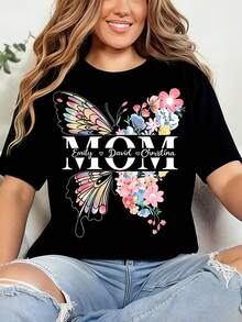 Camiseta Personalizada con Diseño de Mariposa y Flores para el Día de la Madre - Personalizada con el Nombre de la Familia, Elegante Camiseta Floral, Sincero Regalo para Celebrar el Día de la Madre, Adecuada para el Día de la Madre y Uso Diario, Suave. - Negro - Ver 6