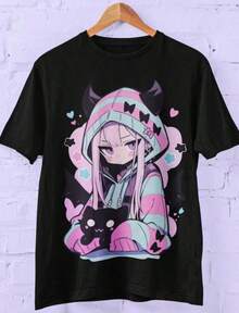 Senaste modellen 2026 Ny sommarkollektion 2026 Anime Pastell Kattflicka Tryck Rundhalsad T-shirt Sweatshirt Vardagskläder Toppar Plus Size Kläder Business Casual Y2K Söt Karaktärsdesign Kortärmad Y2K-inspirerad Normal Passform Lämplig för alla årstider Torktumlarsäker Fri frakt, skickas inom 24 timmar Populär - Svart 9 - Visa 6