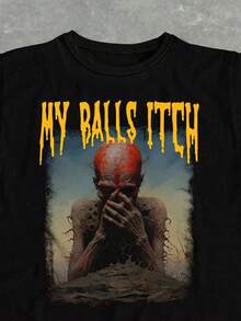 Manfinity Dauomo Funny "My Balls Itch" Meme Skeleton Graphic Print Standard Size Men T-Shirt Ropa deportiva estilo Y2K, cuello redondo, 100% algodón, tejido suave, manga corta. - Negro 5 - Ver 3