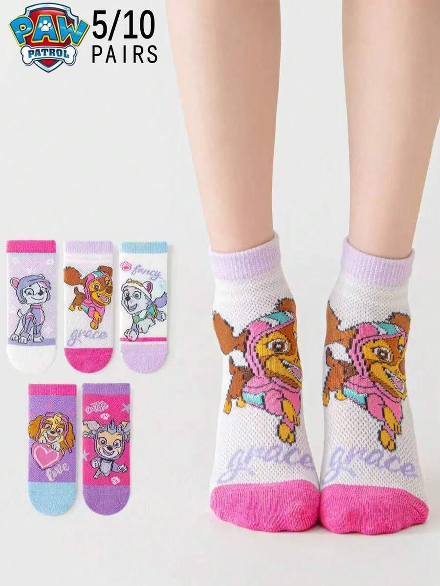 Paw Patrol 5/10双装汪汪队立大功女童卡通舒适透气中筒袜,尺码2-14岁 - 彩色 - 查看 1