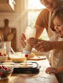 Effortless Baking Bottle With Stainless Steel  For 30s Fast Batter Mixing Sleek Clear Durable Plastic Batter Dispenser For Culinary Enthusiasts And Families Non-Drip Precise Pour Pancake Mixer Bottle Perfect For Crepes Waffles And Breakfast Prep Kitchen Gadgets Baking Bottle - 白色 - 查看 2