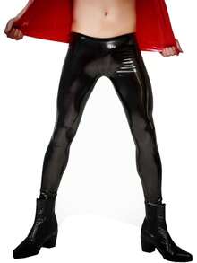 Sexy Patent Leather Leggings Casual Pants Shiny Leather Trousers High Elasticity Tight Little Leg Pants Nightclub Bar DS Performance Wear - 黑色 - 查看 2