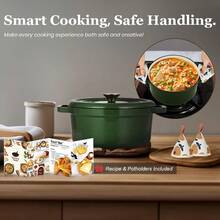 Enameled Cast Iron Dutch Oven - 5QT Pot With Lid Cookbook & Cotton Potholders - Heavy-Duty Cookware For Braising, Stews, Roasting, Sourdough Baking Moss - Moss Green - View 6