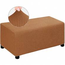 4 Sizes Jacquard Durable Customized Stretch Footrest Ottoman Cover Folding Storage Stool Furniture Protector Rectangle Slipcover - 灰褐色 - 查看 20
