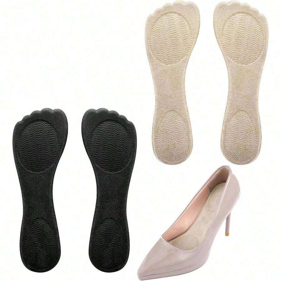 2 Pairs High Heel Insoles Women, Non-Slip High Heel Comfort Pads Adhesive Gel Cushion Insoles Sandal Flats Boots Dress Shoes (Beige, Black) - Default - View 1
